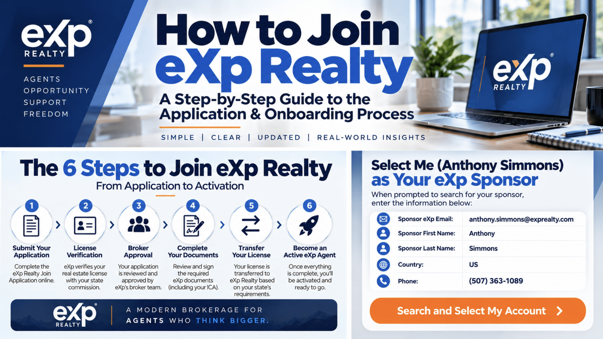 How to join eXp Realty in six steps with Anthony Simmons eXp sponsor information